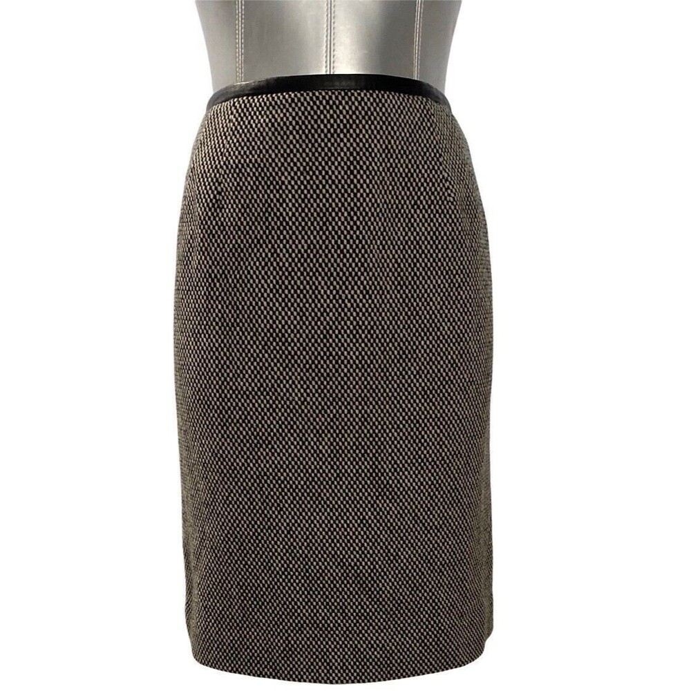 Talbots Pencil Skirt 8 Black Beige Wool Silk‎ Blend Woven Geometric Tweed Career